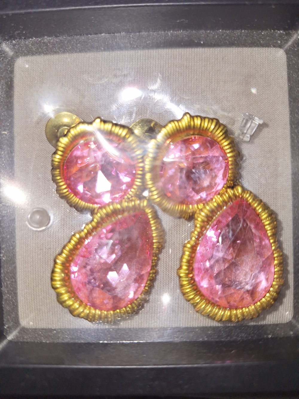 Serendipty Gold-Tone Pink Drop Earrings - Picture 2 of 5